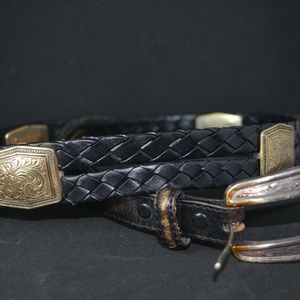 VTG JUSTIN TOP GRAIN LEATHER BRAIDED BELT w/CONCHO